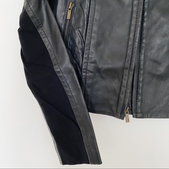 NWOT BCBG BLACK LEATHER BOMBER JACKET ZIP UP FALL WINTER WARDROBE Sz S - Picture 4 of 5